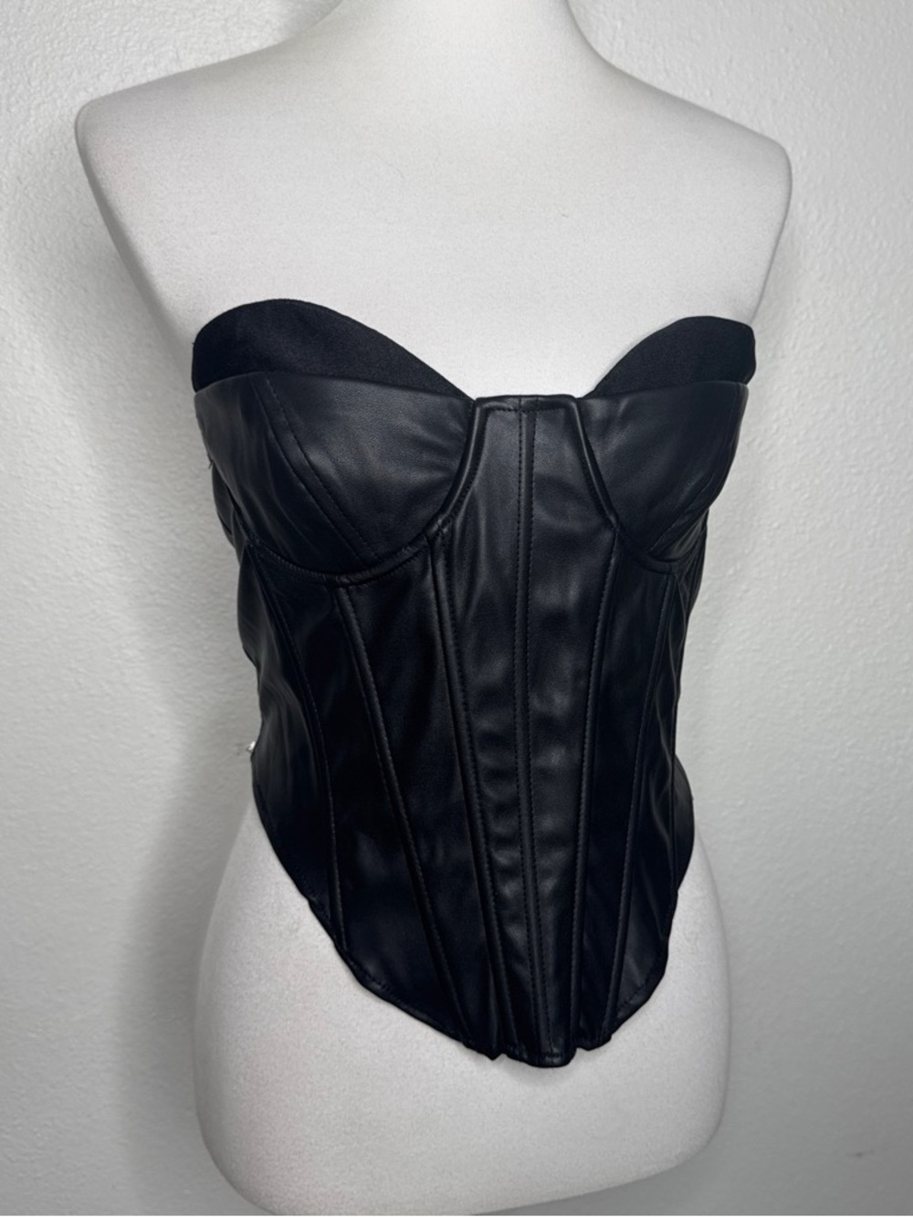 Strapless Black Faux Leather Corset Top
